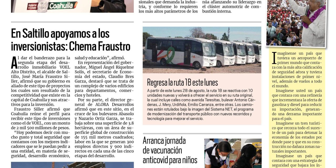 Portada RCG Media [27 de agosto de 2023] Coahuila es el estado fuerte de México: MARS; En Saltillo apoyamos a los inversionistas: Chema Fraustro y más…