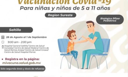 Arrancó jornada de vacunación infantil anticovid  en Coahuila