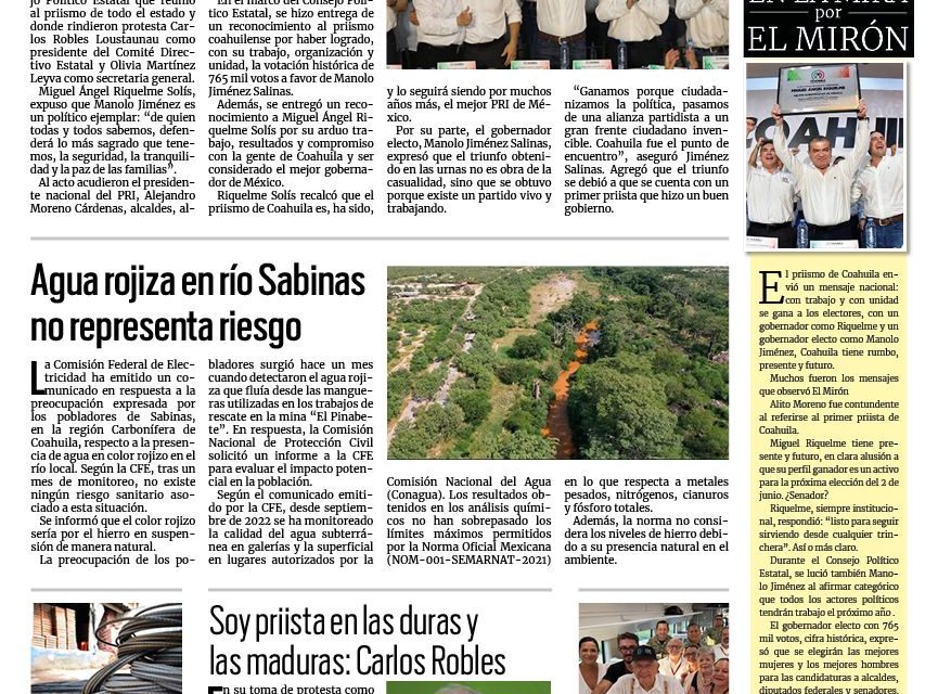 Portada RCG Carbonífera [3 de septiembre de 2023] ¡Aquí cumplimos!, reafirma PRI Coahuila durante Consejo Político; Ruta recreativa promueve la tolerancia y el respeto y más…