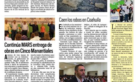Portada RCG Carbonífera [6 de septiembre de 2023] Derrumbe en Pasta de Conchos deja a un lesionado; avanza programa ‘La Maestra en tu colonia’ y más…