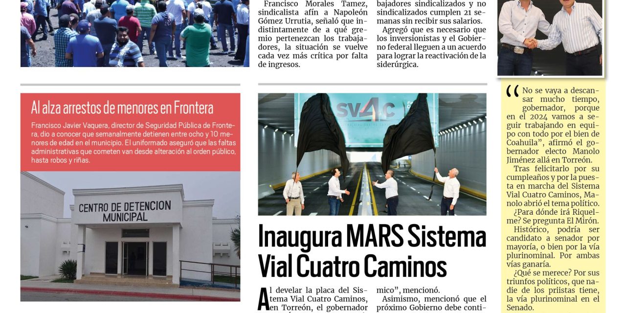 Portada RCG Centro [19 de septiembre de 2023] Crisis en AHMSA puede causar estallido social; rescatan a joven que quería suicidarse y más…