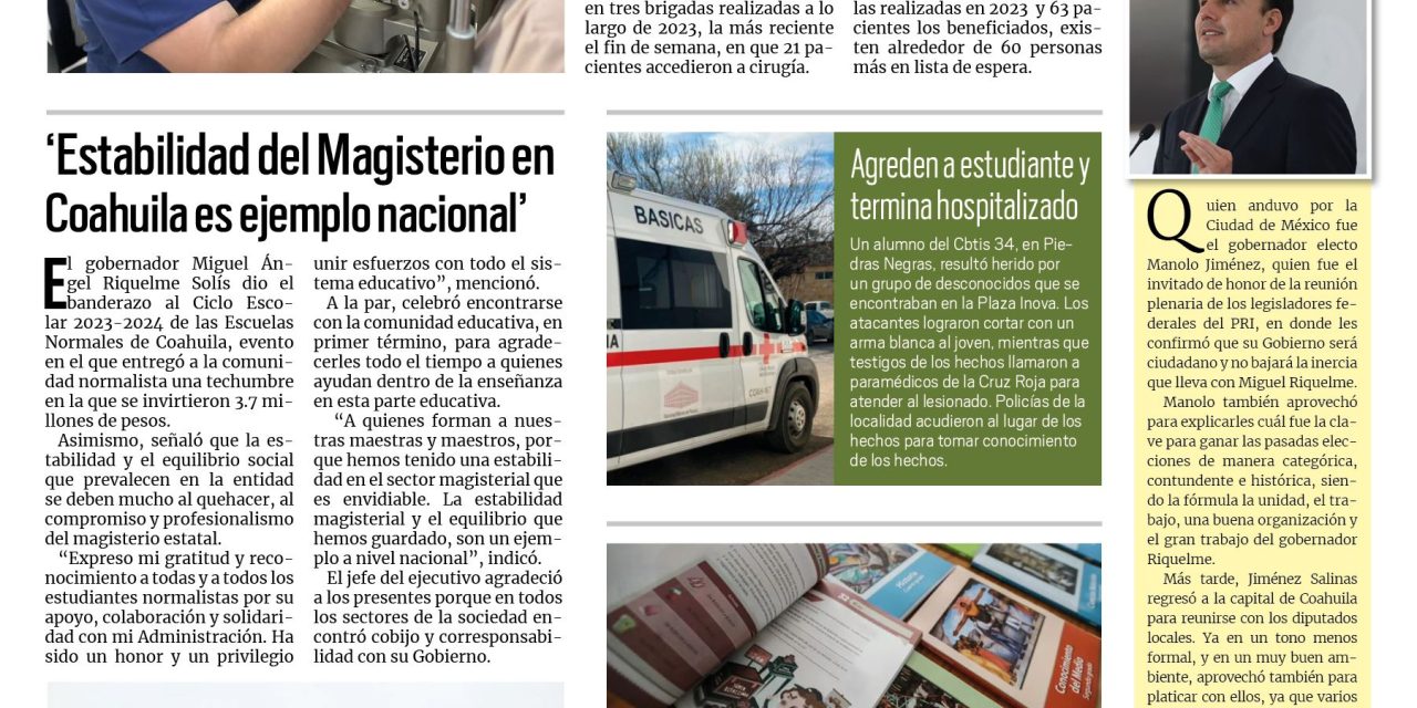 Portada RCG Fronteriza [1 de septiembre de 2023] Beneficia DIF Acuña con operación de cataratas; alistan Fiestas de la Amistad 2023 y más…