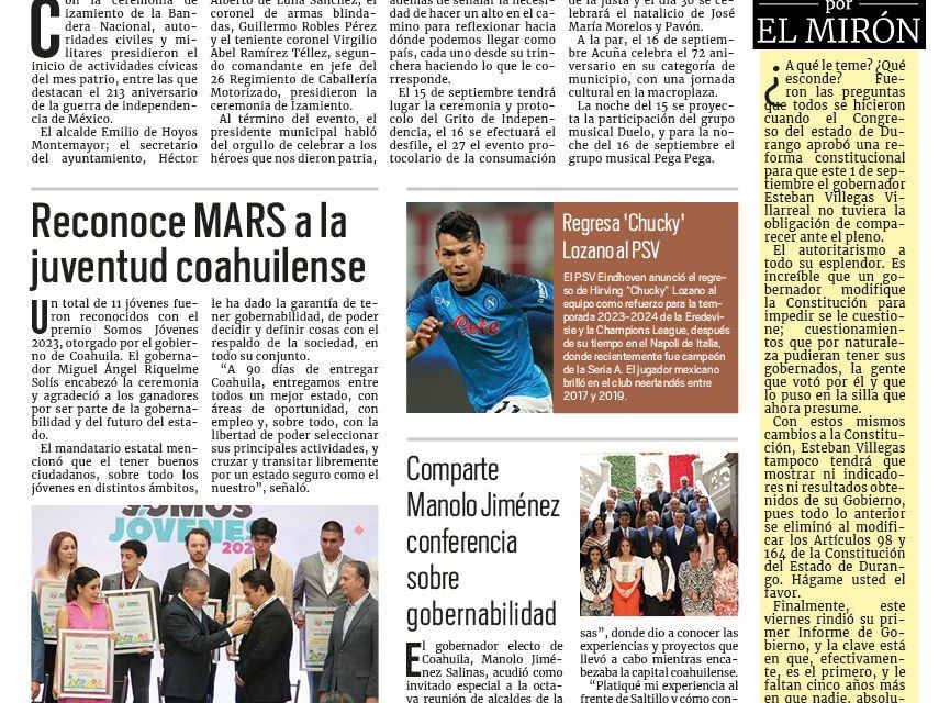 Portada RCG Fronteriza [2 de septiembre de 2023] Dan inicio a las fiestas patrias en Acuña; Avala Cabildo de Acuña inversiones para el 2024 y más…