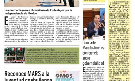 Portada RCG Lagunera [2 de septiembre de 2023] Encabeza Román Cepeda izamiento de la Bandera en Torreón; Revisa Protección Civil atracciones y puestos de la Feria de Torreón y más…