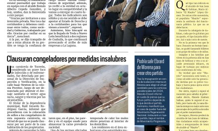 Portada RCG Lagunera [12 de septiembre de 2023] Inaugura MARS el Golden Industrial Park; colocan primera piedra de la Dirección de Tránsito y Vialidad y más…