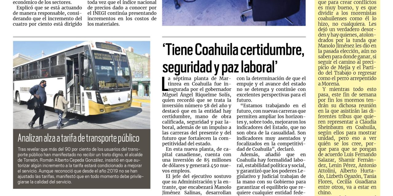 Portada RCG Lagunera [29 de septiembre de 2023] Avalan ajuste catastral en Torreón; alistan talleres con temática del Día de Muertos y más…