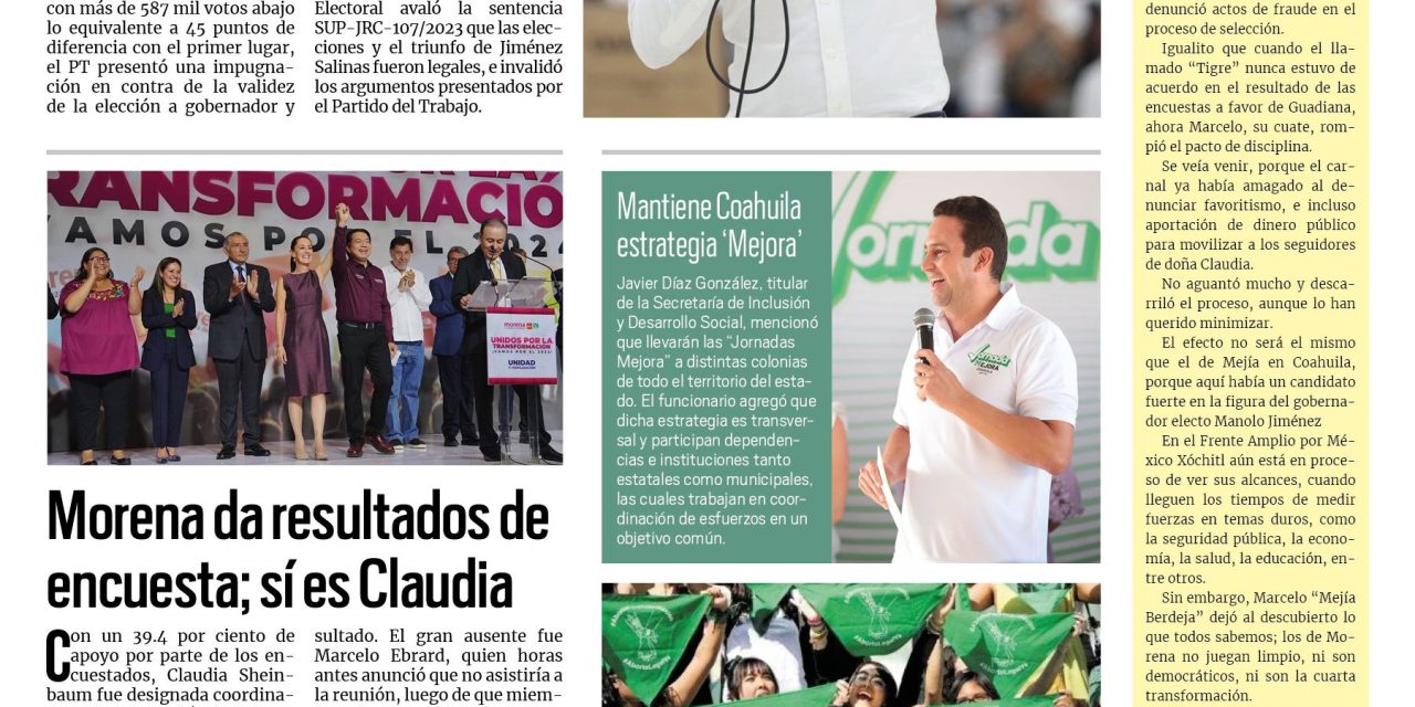 Portada RCG Media [7 de septiembre de 2023] Confirma Sala Superior victoria de Manolo Jiménez; Morena da resultados de encuesta; sí es Claudia y más…