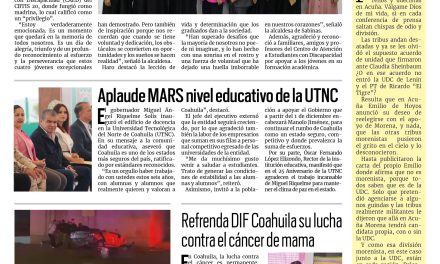 Portada RCG Carbonífera [19 de octubre de 2023] Amadrina Diana Haro a primera generación del CAED; ponen en marcha operación mochila y charlas preventivas en escuelas y más…