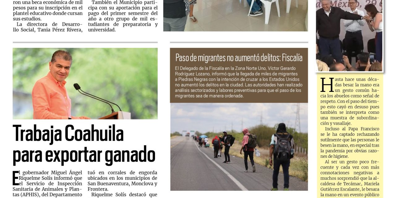 Portada RCG Fronteriza [1 de octubre de 2023] Entregan becas a alumnos de prepa y universidad en Acuña; Recuerdan a José María Morelos y más…