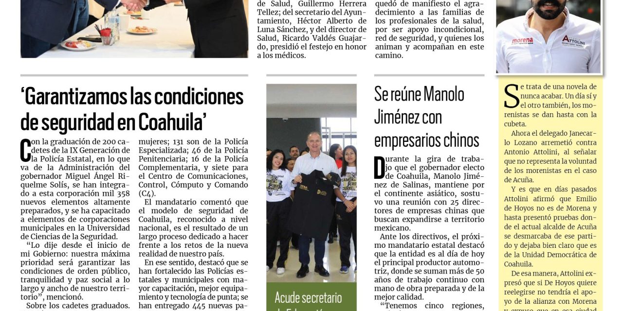 Portada RCG Fronteriza [25 de octubre de 2023] Reconocen a médicos por su trayectoria profesional; inicia el Festival de las Artes y más…
