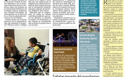 Portada RCG Lagunera [2 de octubre de 2023] Reforestan con 130 árboles la Plaza del Eco y escuelas de la ciudad; invitan a participar en el ‘Club del Diabético’ y más…