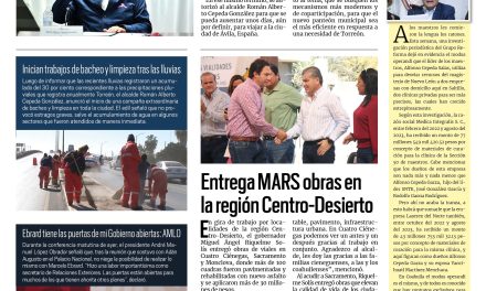 Portada RCG Lagunera [13 de octubre de 2023] Aprueban convenio de ciudades hermanas entre Torreón y Ávila; realizan acciones para prevenir proliferación de mosquitos y más…
