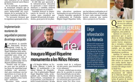 Portada RCG Lagunera [17 de octubre de 2023] Entregan obras de infraestructura educativa en Torreón; Otorgan certificaciones y estímulos a escuelas públicas y más…