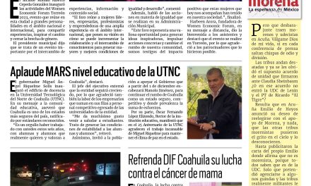 Portada RCG Lagunera [19 de octubre de 2023] Inaugura Román Cepeda el Women Economic Forum Torreón 2023; dependencias municipales dan seguimiento a acciones posteriores a las lluvias y más…