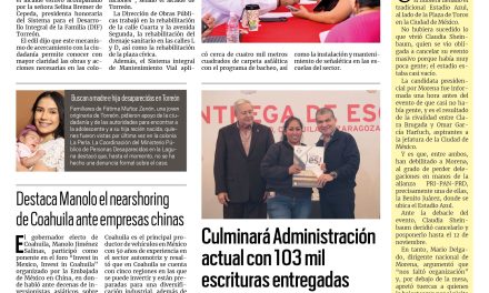 Portada RCG Lagunera [26 de octubre de 2023] Audiencias Públicas llegan a la colonia Eduardo Guerra; amplían servicios en la guardería de la Policía de Torreón y más…