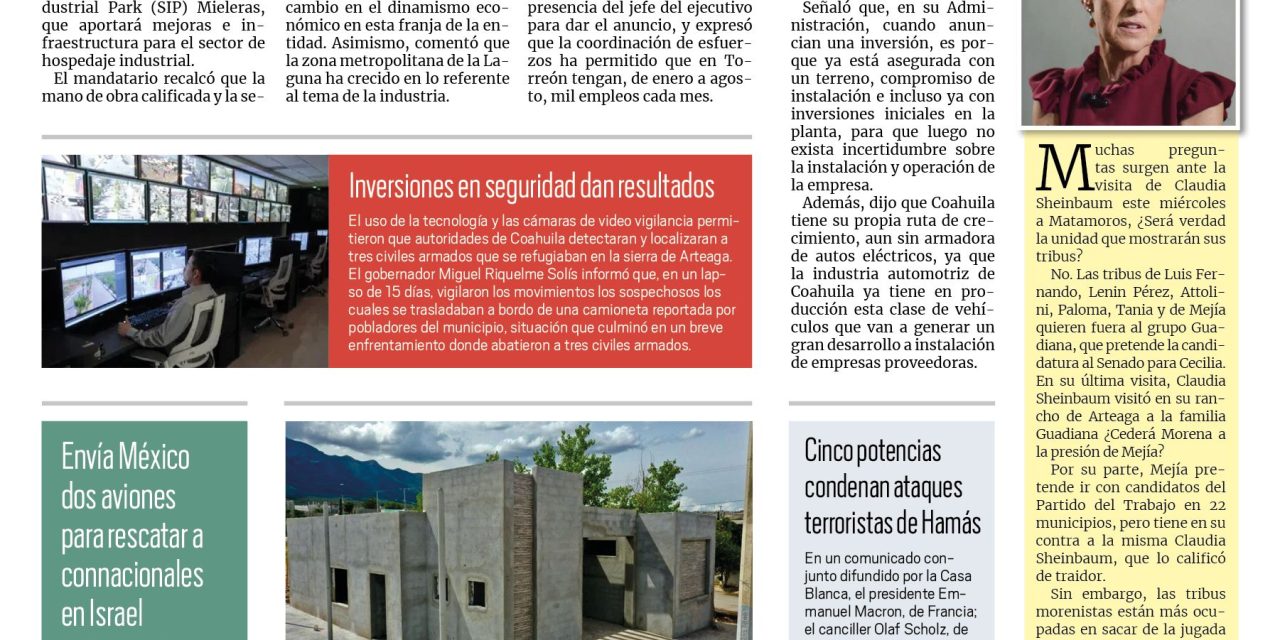 Portada RCG Media [10 de octubre de 2023] Anuncia MARS inversión 62 del año; casi listos nuevos centros comunitarios de Saltillo y más…