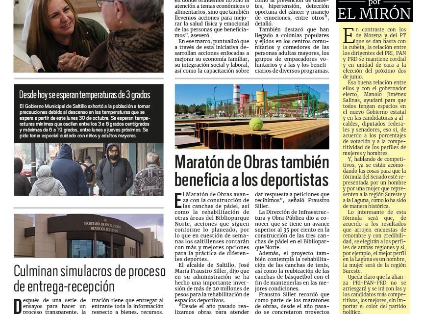 Portada RCG Media [ 30 de octubre de 2023] Trabaja DIF Coahuila por el bienestar de adultos mayores; maratón de Obras también beneficia a deportistas y más…
