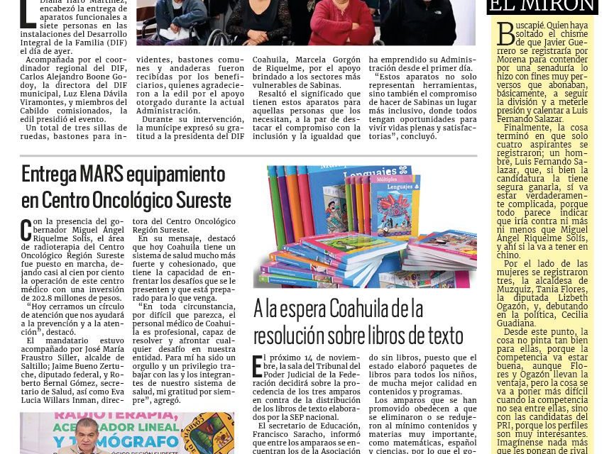 Portada RCG Carbonífera [ 04 de noviembre de 2023] Hacen entrega de aparatos funcionales a personas discapacitadas; no paran los incendios provocados en Sabinas y más…