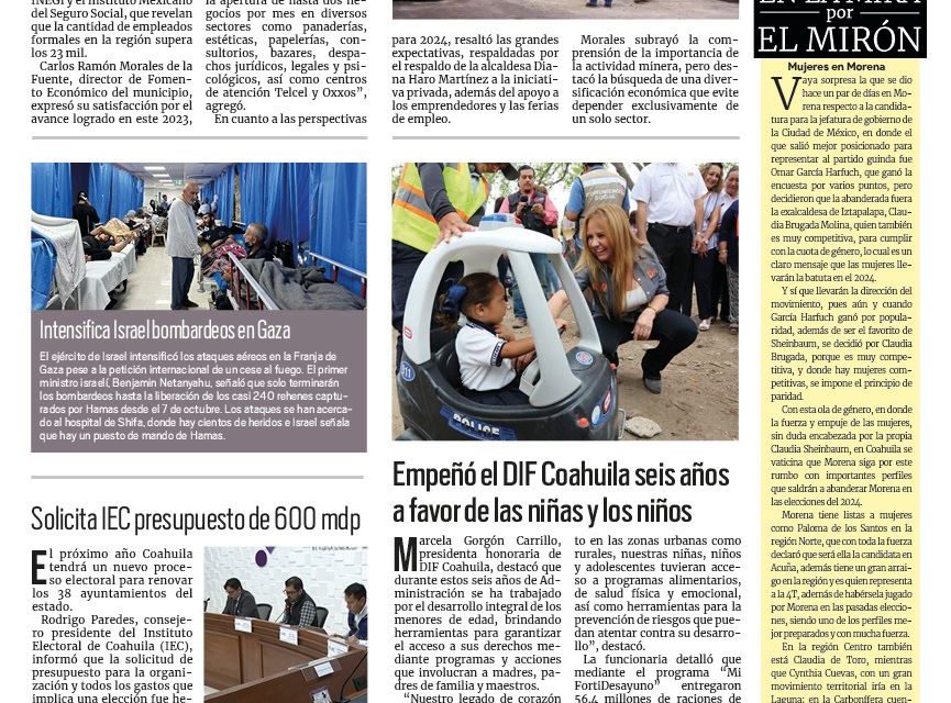 Portada RCG Carbonífera [13 de noviembre de 2023] Crece economía de Sabinas durante el 2023; realizarán más estudios al río Sabinas y más…
