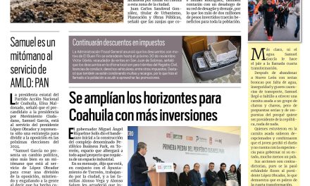 Portada RCG Carbonífera [22 de noviembre de 2023] Vigila Diana Haro trabajos en subcolector Galeana; abandona agencia de viajes a pasajeros y más…