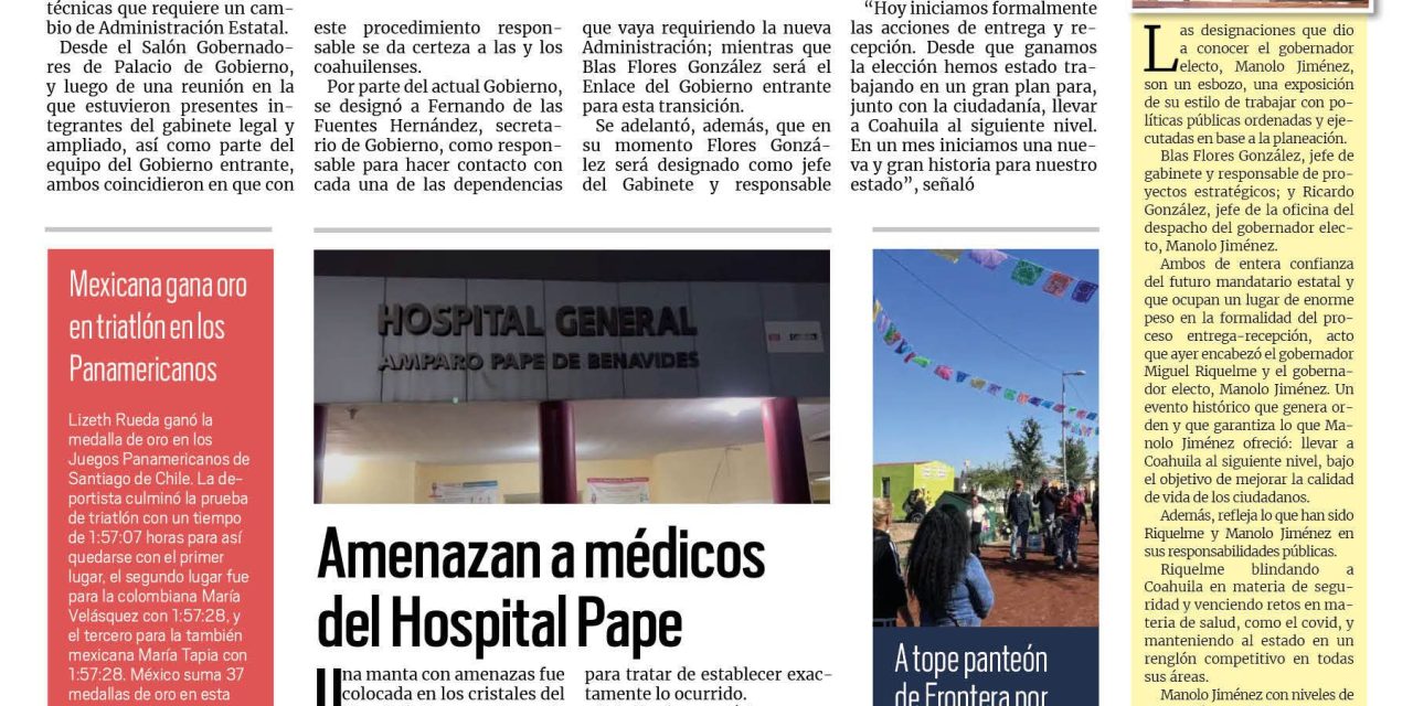 Portada RCG Centro [ 03 de noviembre de 2023] Inician MARS y Manolo proceso de entrega-recepción; ‘AHMSA podría salir de su situación en 3 meses’ ‘AHMSA podría salir de su situación en 3 meses’ y más…