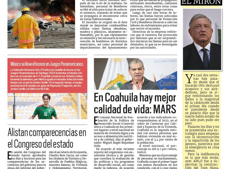 Portada RCG Centro [5 de noviembre de 2023] ¡Arde Planta 1 de AHMSA!; Realizan 40 interrupciones de embarazo al mes en Hospital Amparo Pape y más…