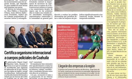 Portada RCG Centro [18 de noviembre de 2023] Analizan frenar obras para no afectar a comerciantes en Monclova; AHMSA proyecta reiniciar producción en 2024 y más…