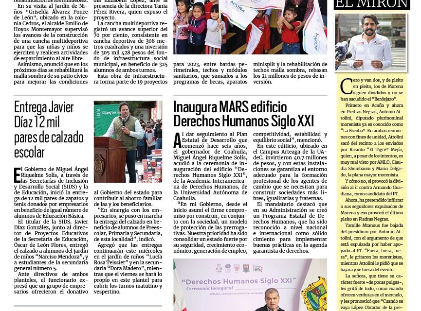 Portada RCG Fronteriza [8 de noviembre de 2023] Supera inversión de 21 mdp en infraestructura educativa; Alista industria el pago de aguinaldo a 45 mil trabajadores y más…