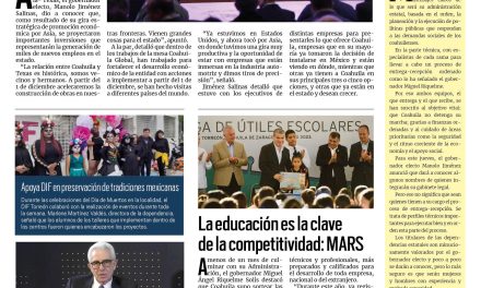 Portada RCG Lagunera [ 02 de noviembre de 2023] Prevé Manolo Jiménez gran desarrollo económico para Coahuila; realizan operativo en panteones y más…