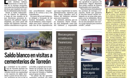 Portada RCG Lagunera [ 03 de noviembre de 2023] Inician MARS y Manolo proceso de entrega-recepción; La Ola mantiene limpios los panteones y más…