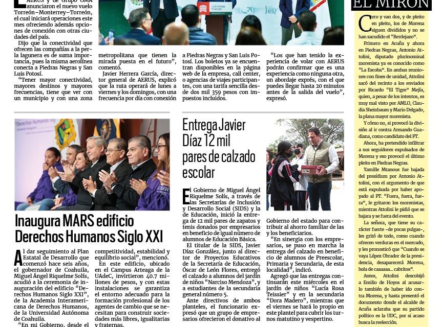 Portada RCG Lagunera [8 de noviembre de 2023] Anuncian nuevo vuelo entre Torreón y Monterrey; Darán estímulos para el pago del predial por el ‘Buen Fin’ y más…