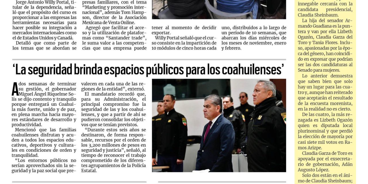 Portada RCG Lagunera [16 de noviembre de 2023] Beneficiará a colonias del poniente obras en avenida Géminis; brindarán talleres, atención médica y asesoría legal gratuita y más…