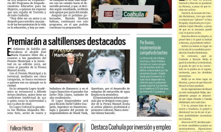 Portada RCG Media [14 de noviembre de 2023] Preside MARS graduación de 419 mujeres en Torreón; Invita Gobierno de Saltillo a aprovechar estímulos fiscales y más…