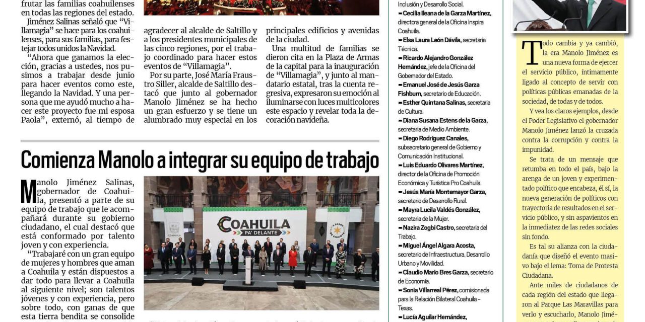 Portada RCG Carbonífera [3 de diciembre de 2023] Enciende Manolo ‘Villamagia’ en las cinco regiones; Alerta en Múzquiz por alza de detenidos por violencia familiar y más…