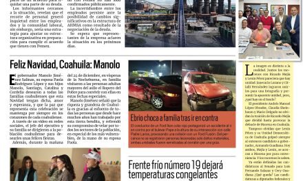 Portada RCG Centro [25 de diciembre de 2023] AHMSA recortó personal por acuerdo de deuda con Pemex; Todavía no llegan las vacunas contra el Covid y más…