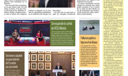 Portada RCG Fronteriza [01 de diciembre de 2023] Rinde protesta Manolo Jiménez como gobernador de Coahuila; alertan por fraudes en trámites de pasaporte y más…