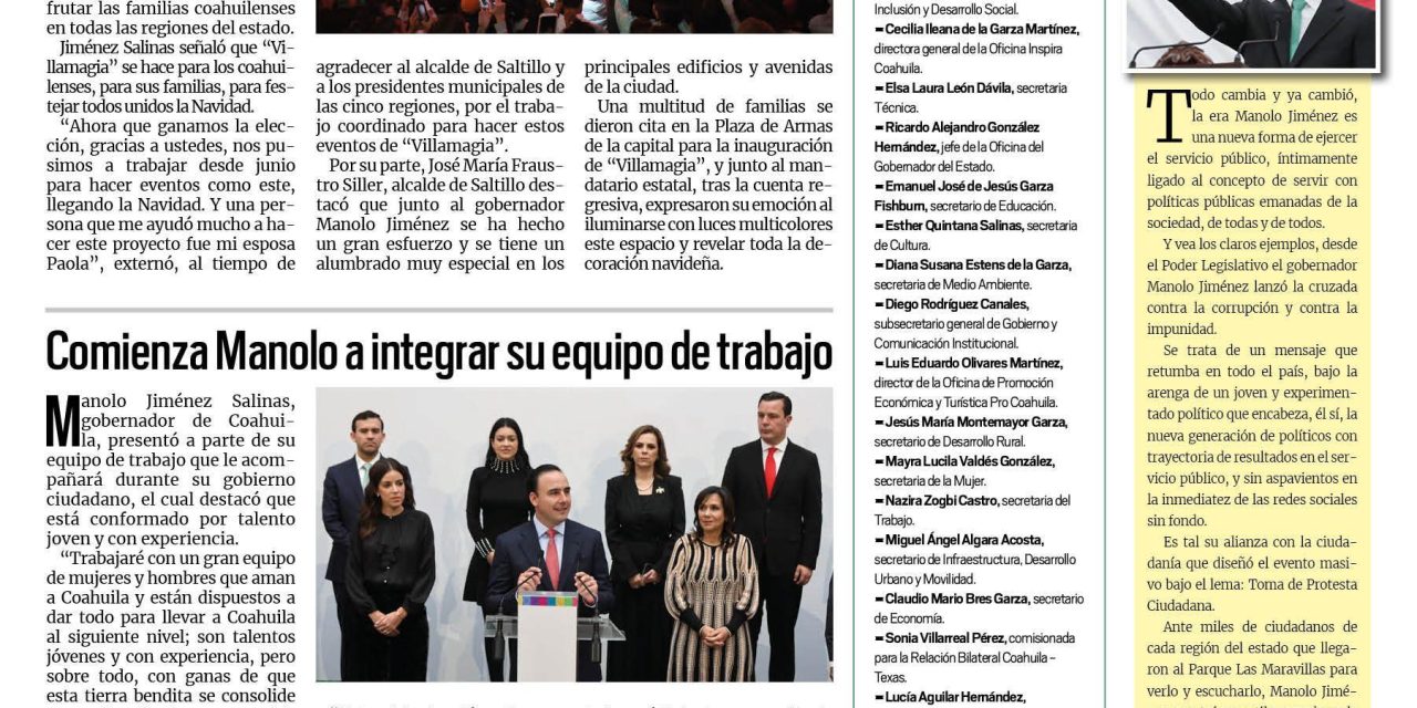 Portada RCG Fronteriza [3 de diciembre de 2023] Enciende Manolo ‘Villamagia’ en las cinco regiones; Capacitan a maestros de Acuña con sistema Prodep y más…