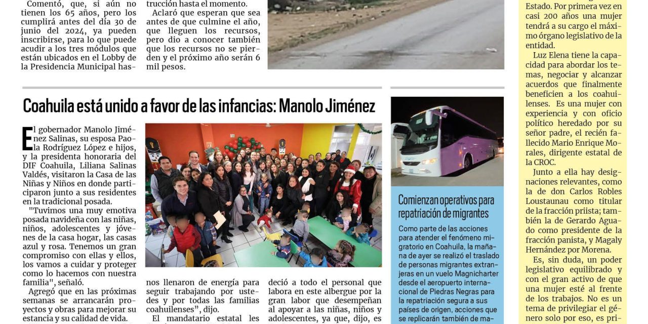 Portada RCG Fronteriza [23 de diciembre de 2023] Activan tres módulos de registro para 65 y más y anuncian fechas de atención; aprueban instalación de módulo adicional de recaudación de rentas y más…