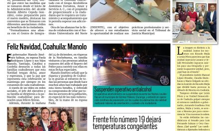 Portada RCG Lagunera [25 de diciembre de 2023] Rinden frutos alianzas del Tribunal de Justicia de Torreón; Torreón garantiza derechos de migrantes y más…