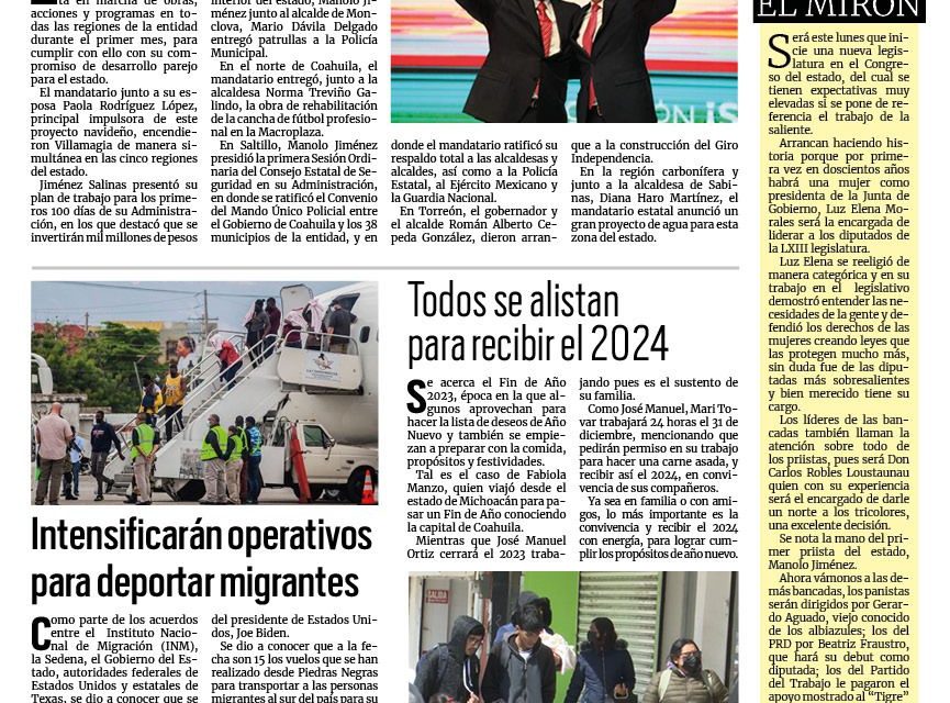 Portada RCG Lagunera [31 de diciembre de 2023] Emprende Manolo Jiménez acciones en todo el estado; Emite Salud recomendaciones para personas con diabetes y más…