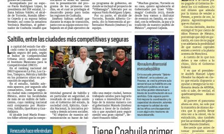 Portada RCG Media [4 de diciembre de 2023] Inicia Manolo recorrido por todas las regiones; Saltillo, entre las ciudades más competitivas y seguras y más noticias…