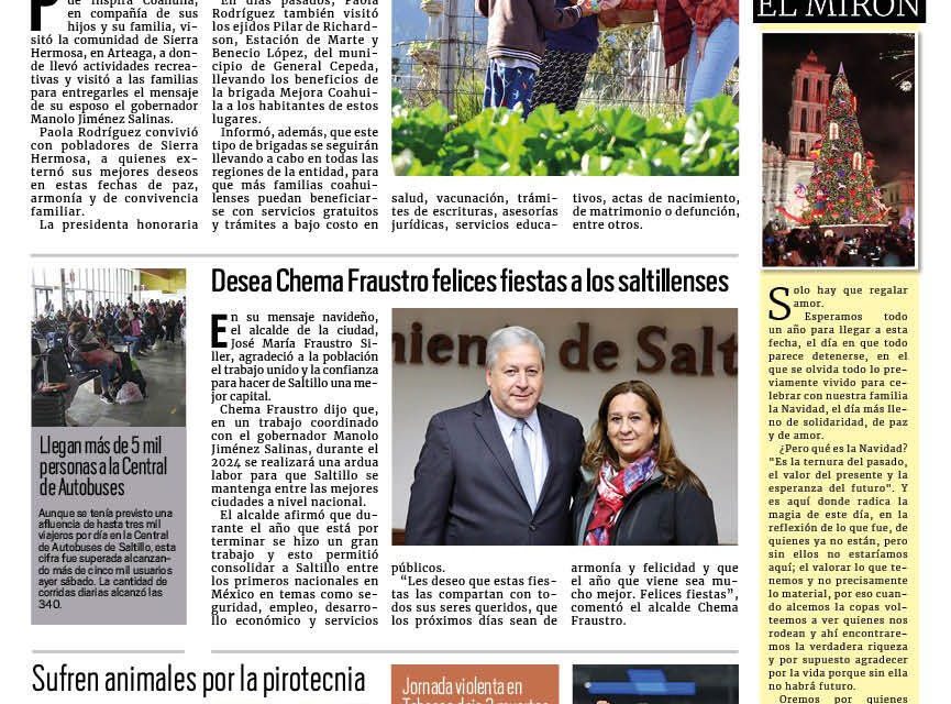 Portada RCG Media [24 de diciembre de 2023] Lleva Paola Rodríguez brigadas a comunidades; Desea Chema Fraustro felices fiestas a los saltillenses y más…