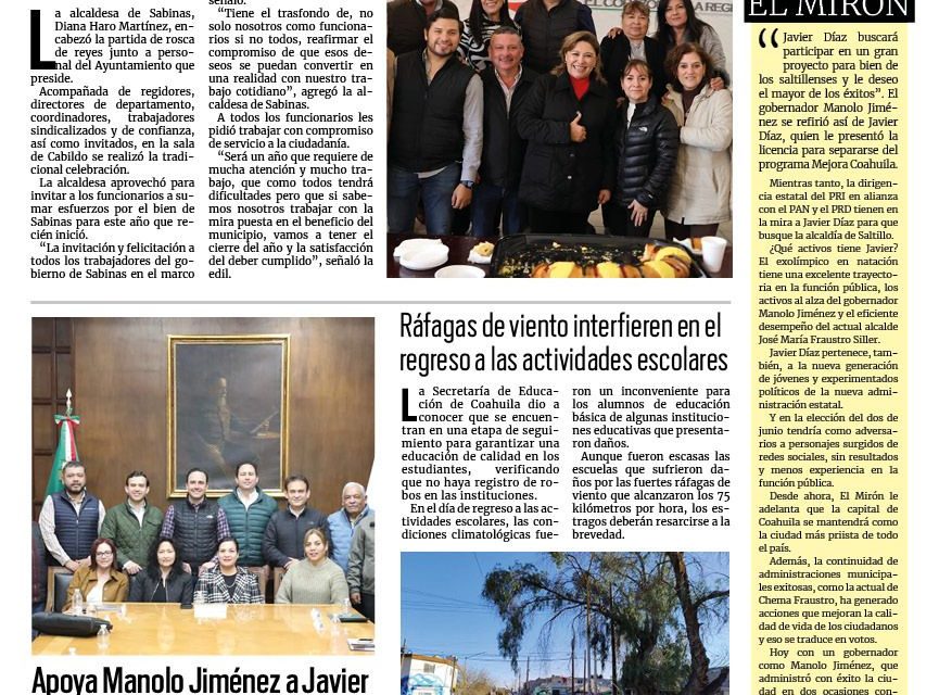 Portada RCG Carbonífera [09 de enero de 2024] Diana Haro llama a cerrar filas por Sabinas; proyecta Manolo obras para la Carbonífera y más…