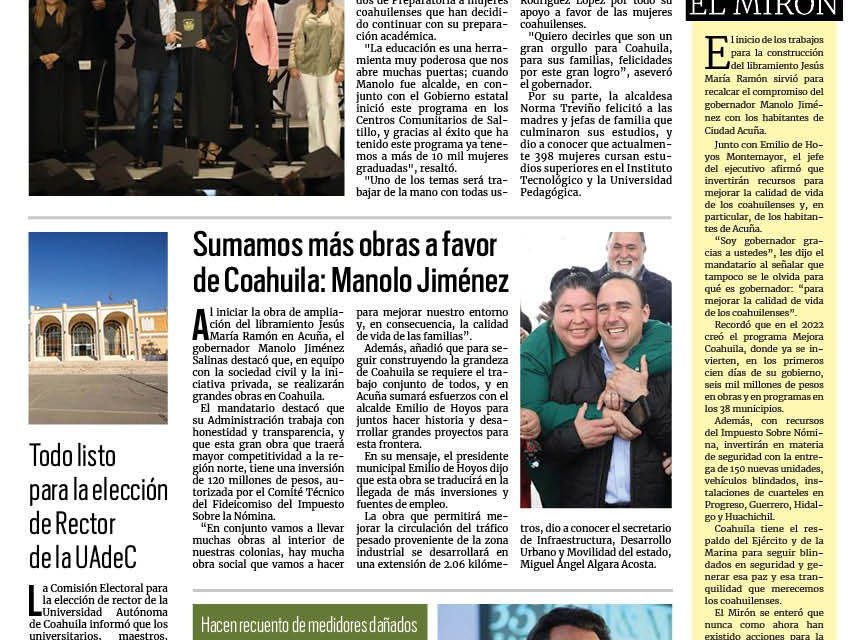 Portada RCG Fronteriza [25 de enero de 2024] Se gradúan 758 mujeres de preparatoria; realizan inversión millonaria en remodelación de explanada y más…