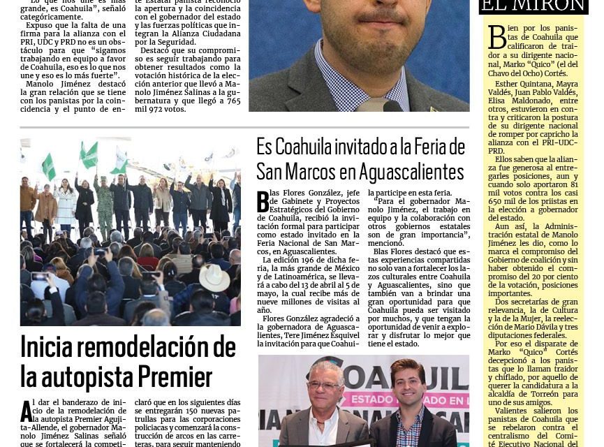Portada RCG Lagunera [11 de enero de 2024] Marko Cortés es un traidor; llevan a cabo acciones de señalética en escuelas y más…