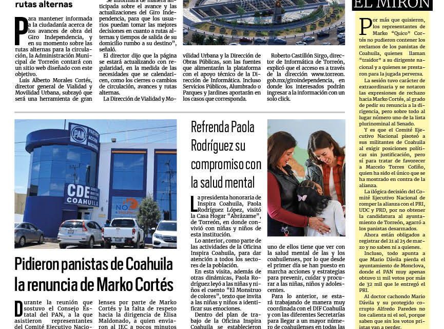 Portada RCG Lagunera [14 de enero de 2024] Habilitan sitio web de Giro Independencia; Retiran autos chatarra de la ciudad y más…