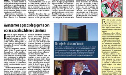 Portada RCG Lagunera [18 de enero de 2024]Avanza brigada ‘Torreón, Siempre Contigo’; apuntan avance en construcción de la avenida Bravo y más…