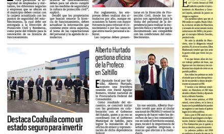 Portada RCG Lagunera [22 de enero de 2024] Instan a empresas a cumplir con carpeta de Protección Civil; piden a laguneros registrar a sus animales de compañía y más…
