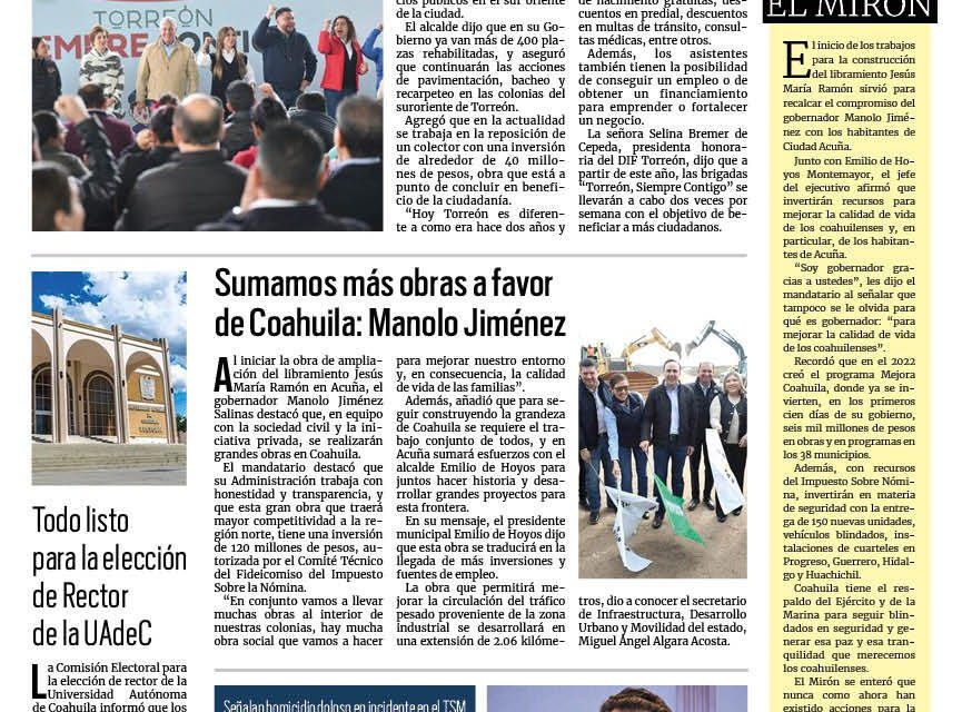 Portada RCG Lagunera [25 de enero de 2024] Anuncia Román Cepeda más obras de pavimentación y drenaje; capacitan a personal de Turismo para el eclipse y más…