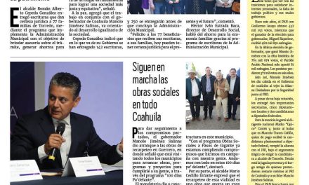 Portada RCG Lagunera [26 de enero de 2024] Entregan escrituras a familias de Torreón; avanzan obras en laterales del periférico y más…